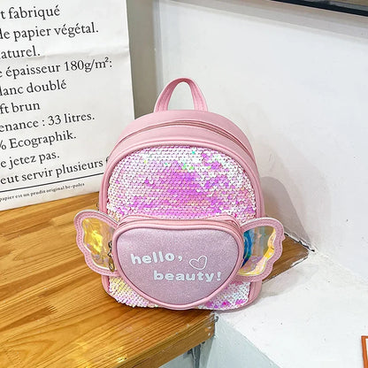 Children's Backpack Love Sequins Cartoon Backpack Kindergarten Girls School Bag Casual Travel Rucksack Princess Dance Bag