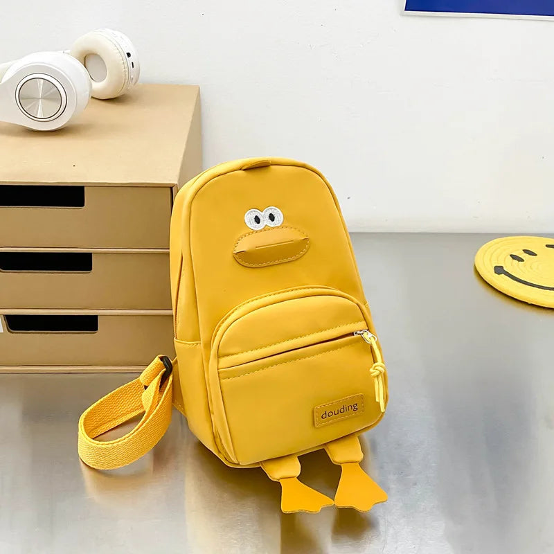 Children's Kawaii Duck Purse Fanny Pack Shoulder Bag Chest Wallet Bagpack Canvas Satchel Messenger Bag For Kids Boys and Girls
