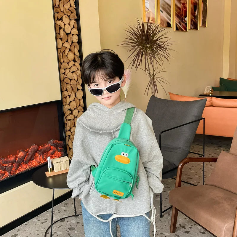 Children's Kawaii Duck Purse Fanny Pack Shoulder Bag Chest Wallet Bagpack Canvas Satchel Messenger Bag For Kids Boys and Girls