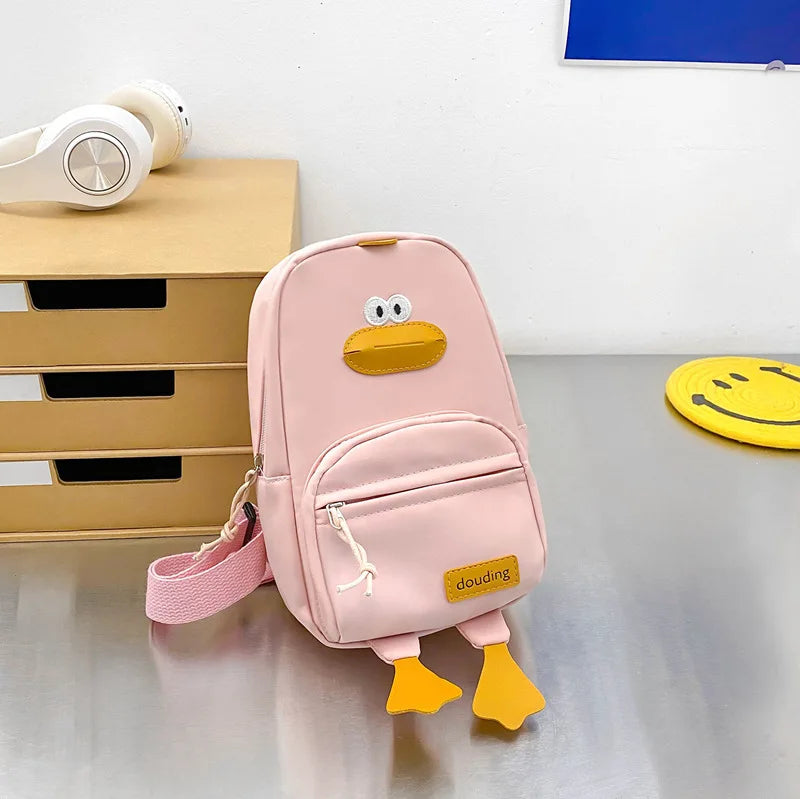 Children's Kawaii Duck Purse Fanny Pack Shoulder Bag Chest Wallet Bagpack Canvas Satchel Messenger Bag For Kids Boys and Girls