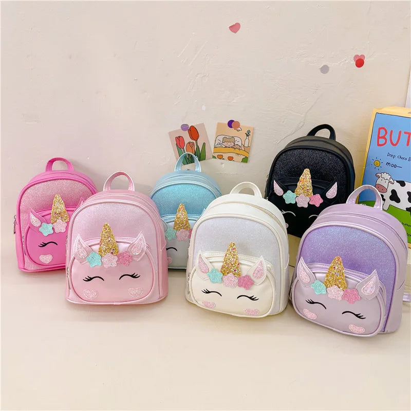 Children's Schoolbag Bright Star Unicorn Toddler Cartoon Backpack Cute Boys and Girls Travel Casual PU Waterproof Backpack