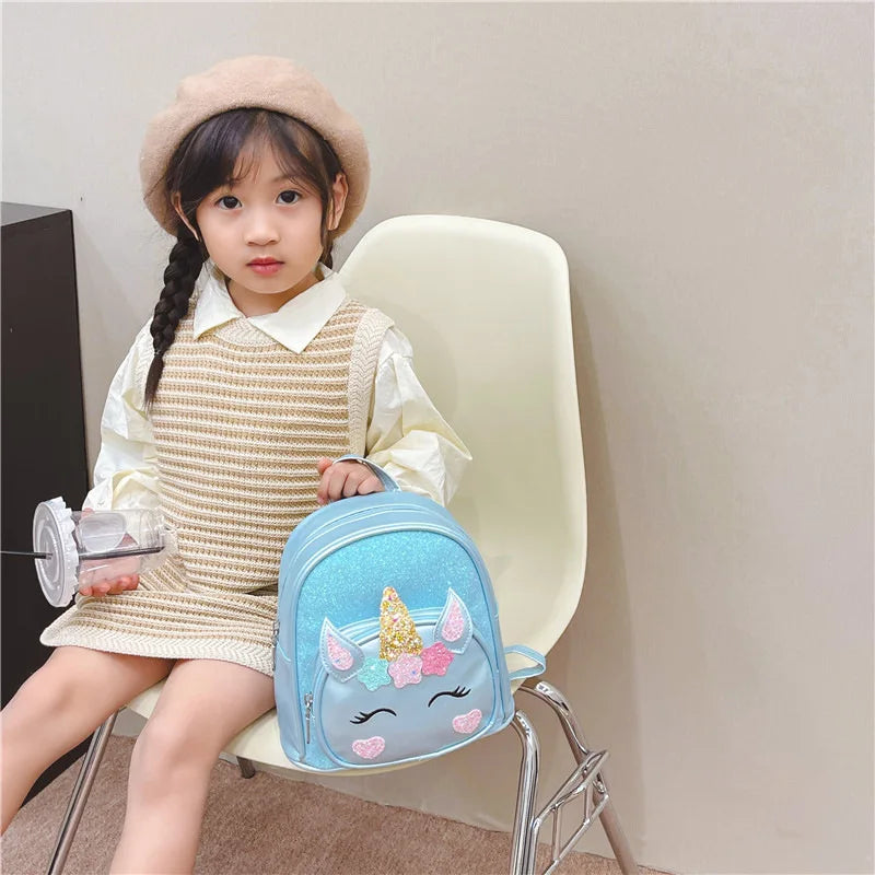 Children's Schoolbag Bright Star Unicorn Toddler Cartoon Backpack Cute Boys and Girls Travel Casual PU Waterproof Backpack