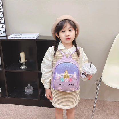 Children's Schoolbag Bright Star Unicorn Toddler Cartoon Backpack Cute Boys and Girls Travel Casual PU Waterproof Backpack