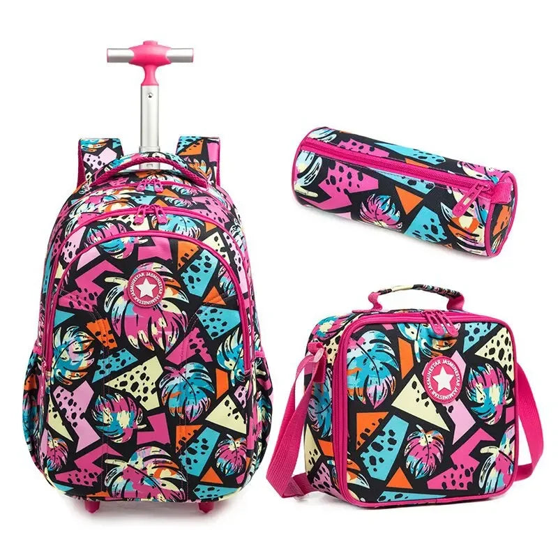 Children school Rolling Backpack Bag School Wheeled Backpack for girls SchooTrolley Bag Wheels Kids Travel luggage Trolley Bags