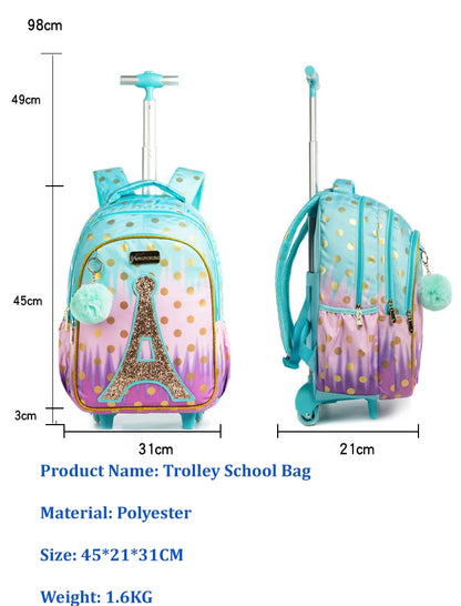 Children school Rolling Backpack Bag School Wheeled Backpack for girls SchooTrolley Bag Wheels Kids Travel luggage Trolley Bags