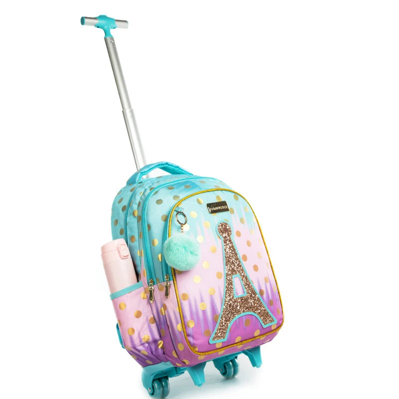 Children school Rolling Backpack Bag School Wheeled Backpack for girls SchooTrolley Bag Wheels Kids Travel luggage Trolley Bags