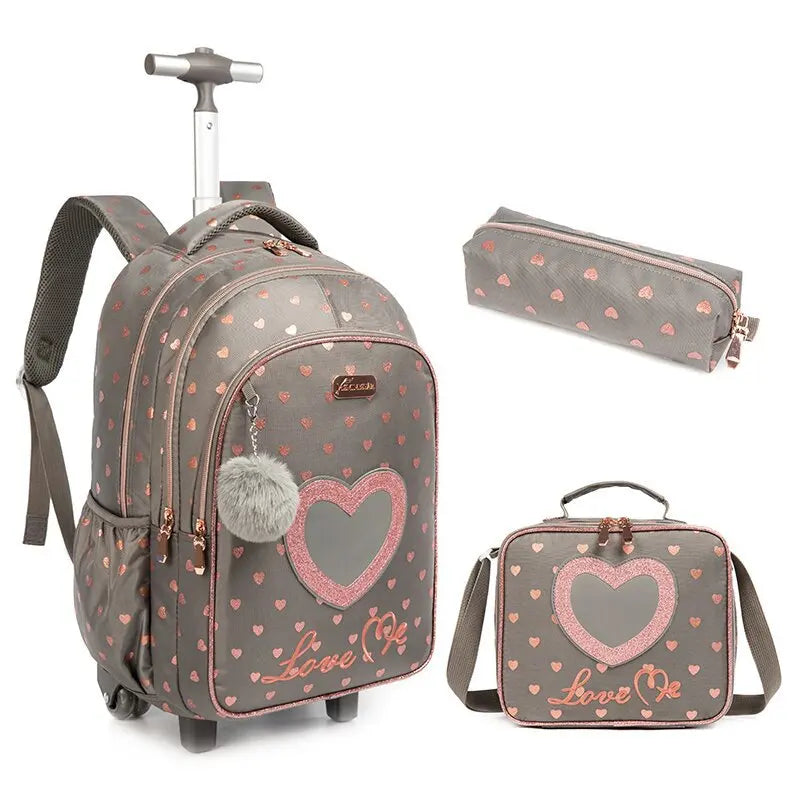 Children school Rolling Backpack Bag School Wheeled Backpack for girls SchooTrolley Bag Wheels Kids Travel luggage Trolley Bags