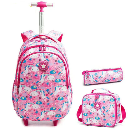 Children school Rolling Backpack Bag School Wheeled Backpack for girls SchooTrolley Bag Wheels Kids Travel luggage Trolley Bags
