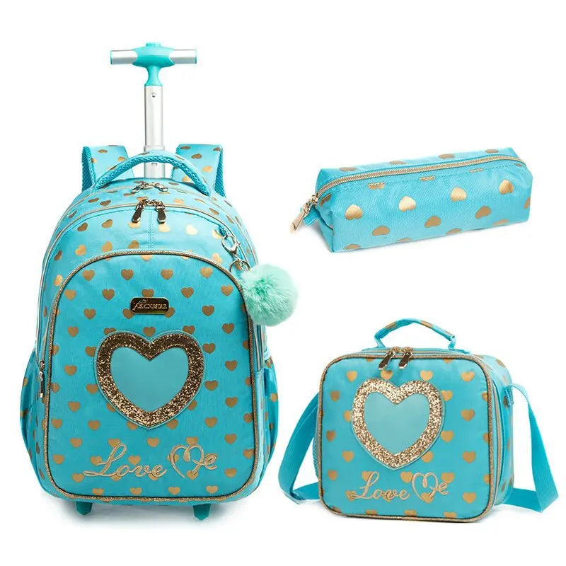 Children school Rolling Backpack Bag School Wheeled Backpack for girls SchooTrolley Bag Wheels Kids Travel luggage Trolley Bags