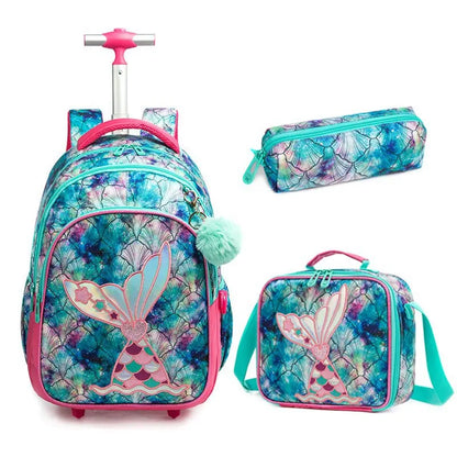 Children school Rolling Backpack Bag School Wheeled Backpack for girls SchooTrolley Bag Wheels Kids Travel luggage Trolley Bags
