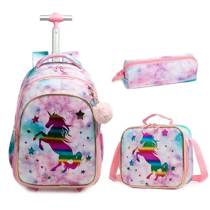 Children school Rolling Backpack Bag School Wheeled Backpack for girls SchooTrolley Bag Wheels Kids Travel luggage Trolley Bags