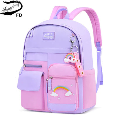 Children school backpack pink purple backpack for girls cute rainbow bookbag primary girls schoolbag kids elementary school bag