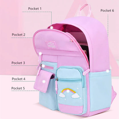 Children school backpack pink purple backpack for girls cute rainbow bookbag primary girls schoolbag kids elementary school bag
