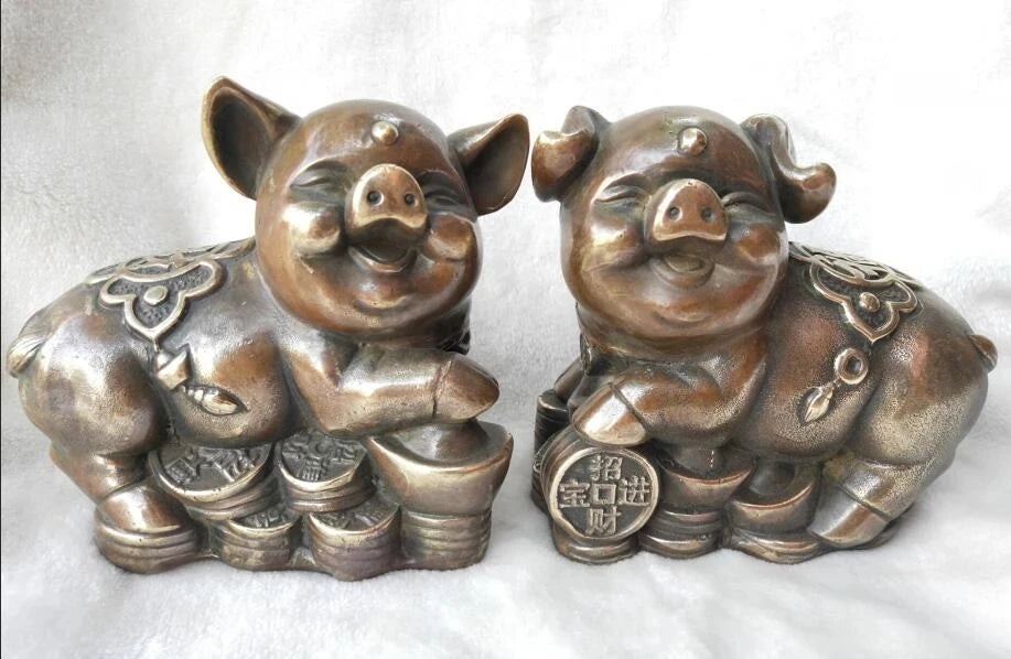 China's pure brass zodiac get rich pig A pair