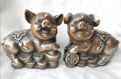 China's pure brass zodiac get rich pig A pair