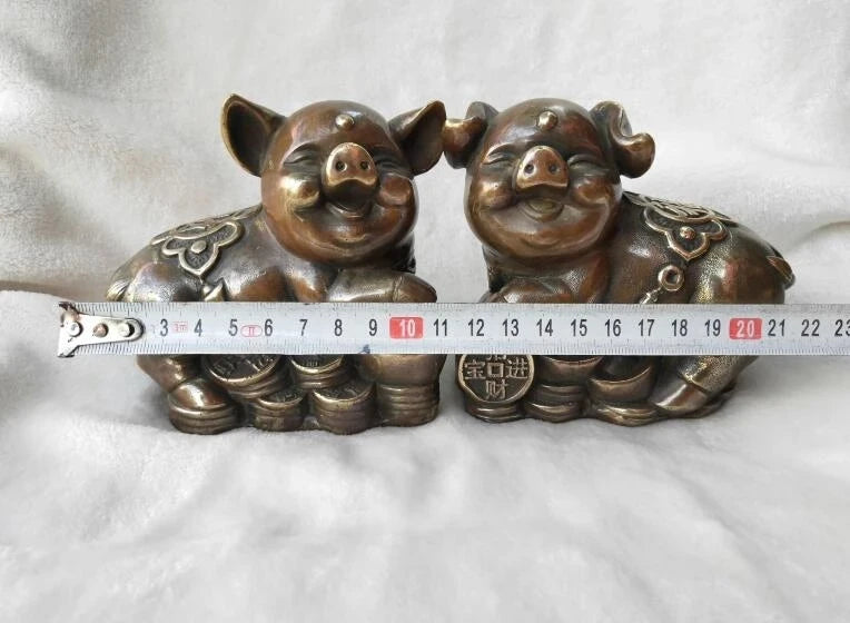 China's pure brass zodiac get rich pig A pair