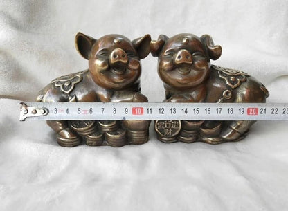 China's pure brass zodiac get rich pig A pair