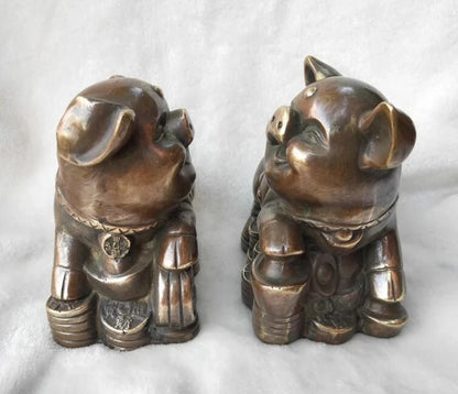 China's pure brass zodiac get rich pig A pair