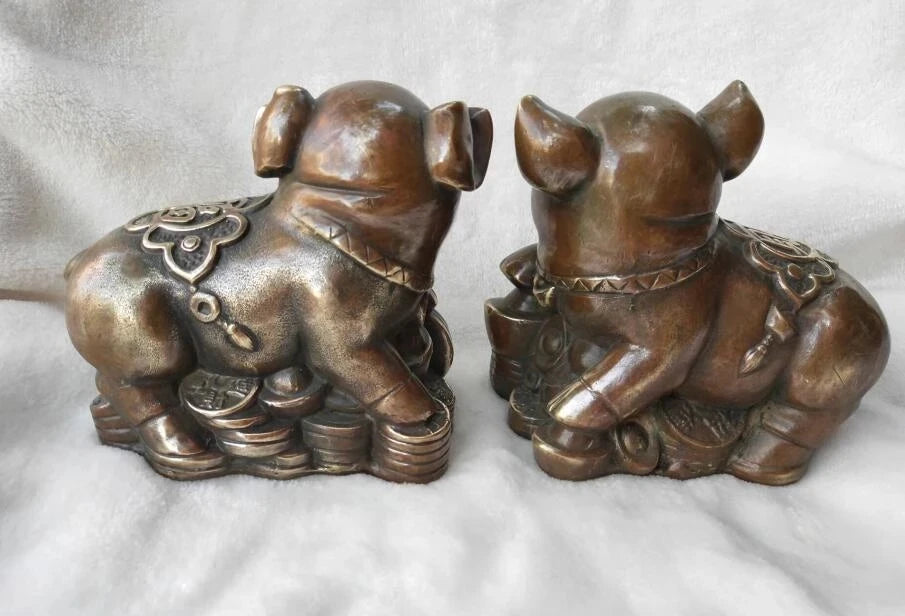 China's pure brass zodiac get rich pig A pair