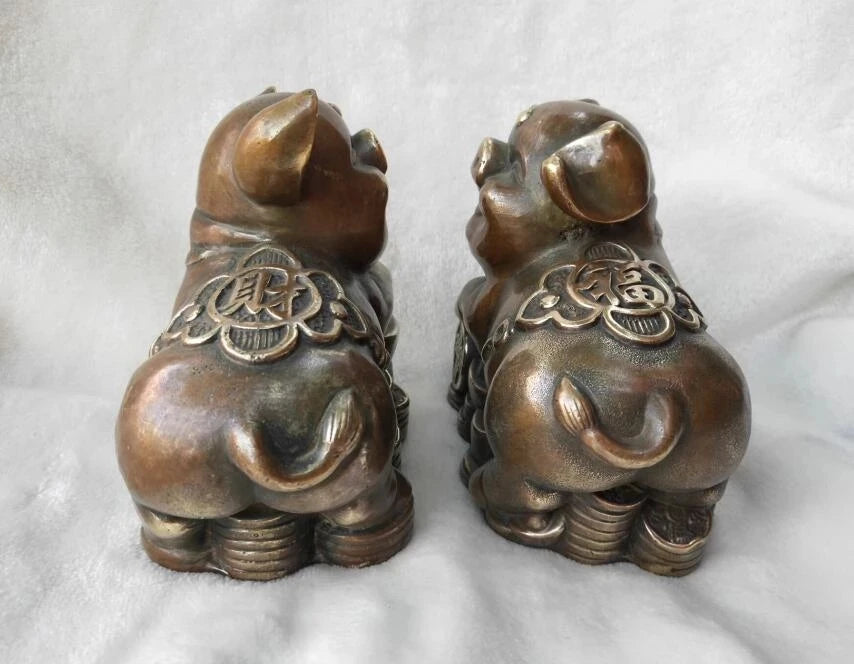 China's pure brass zodiac get rich pig A pair