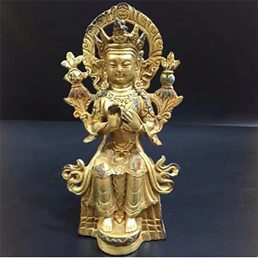 China Antique Tibetan Buddhist Brass Gold Plated Sitting Buddha statue