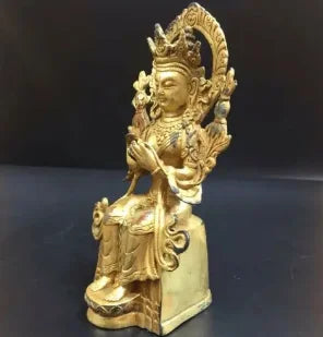 China Antique Tibetan Buddhist Brass Gold Plated Sitting Buddha statue