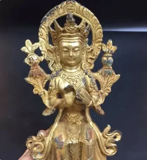 China Antique Tibetan Buddhist Brass Gold Plated Sitting Buddha statue