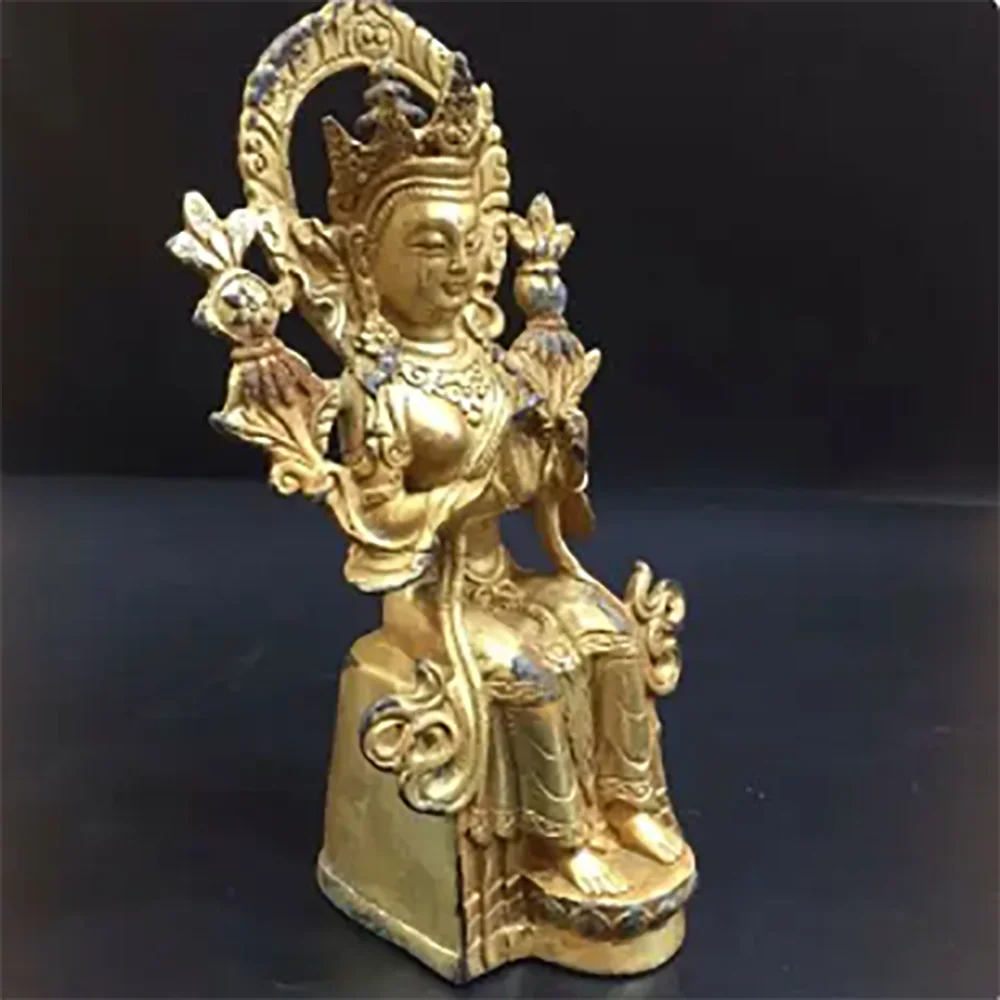 China Antique Tibetan Buddhist Brass Gold Plated Sitting Buddha statue