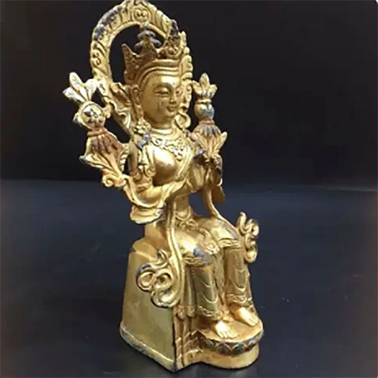 China Antique Tibetan Buddhist Brass Gold Plated Sitting Buddha statue