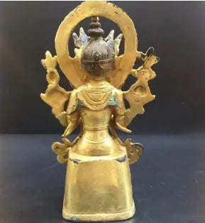 China Antique Tibetan Buddhist Brass Gold Plated Sitting Buddha statue