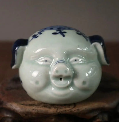 China Blue and white ceramic Fu pig small crafts statue