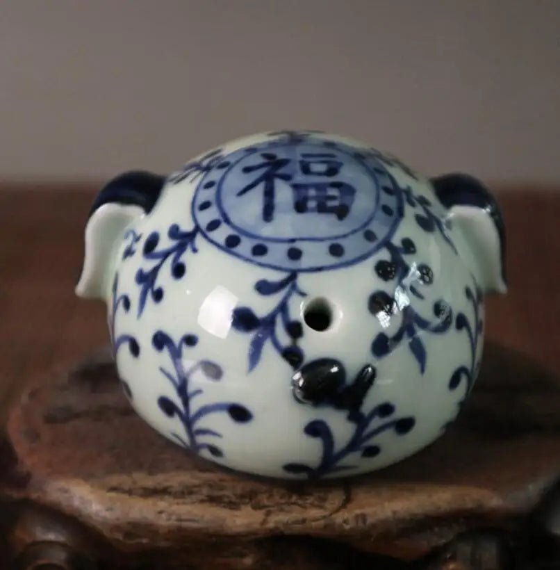 China Blue and white ceramic Fu pig small crafts statue