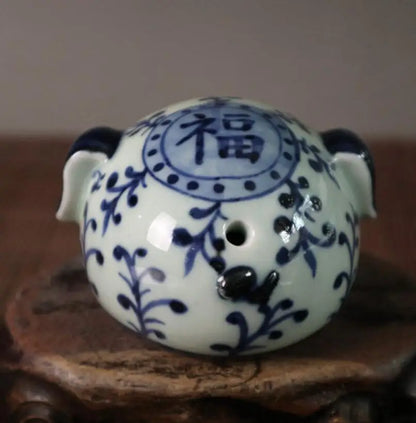 China Blue and white ceramic Fu pig small crafts statue
