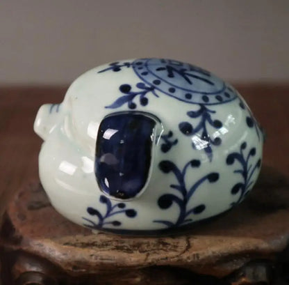 China Blue and white ceramic Fu pig small crafts statue