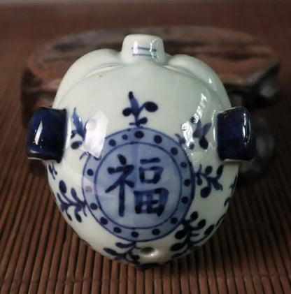 China Blue and white ceramic Fu pig small crafts statue