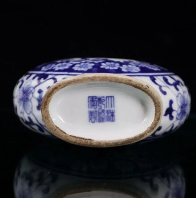 China Blue and white ceramic double ear flat vase crafts statue