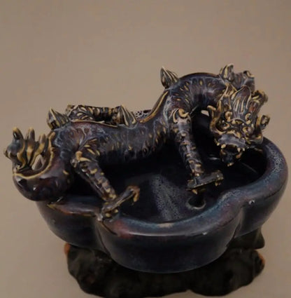 China Blue and white ceramic dragon Pen wash crafts statue