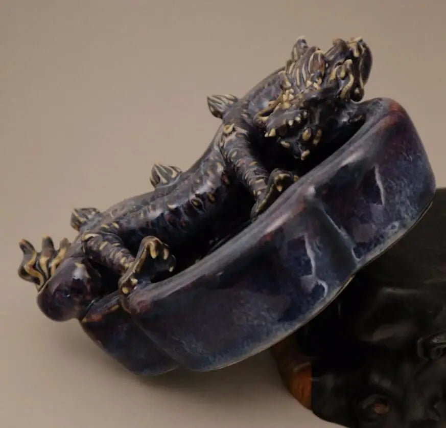 China Blue and white ceramic dragon Pen wash crafts statue