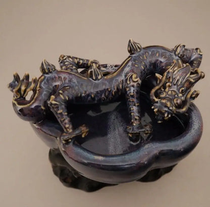 China Blue and white ceramic dragon Pen wash crafts statue