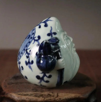 China Blue and white ceramic longevity Buddha small crafts statue