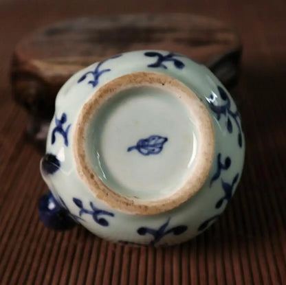 China Blue and white ceramic longevity Buddha small crafts statue