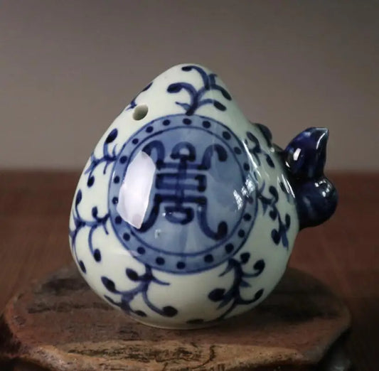 China Blue and white ceramic longevity Buddha small crafts statue