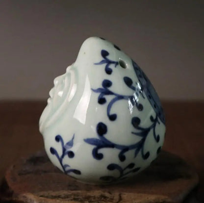 China Blue and white ceramic longevity Buddha small crafts statue