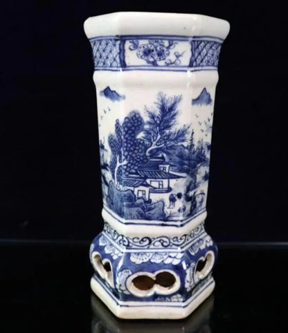China Blue and white ceramic mountain water vase crafts statue