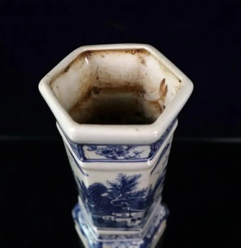 China Blue and white ceramic mountain water vase crafts statue
