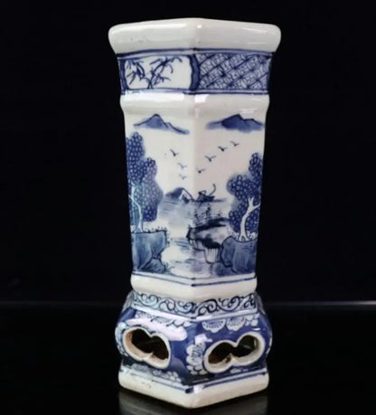 China Blue and white ceramic mountain water vase crafts statue