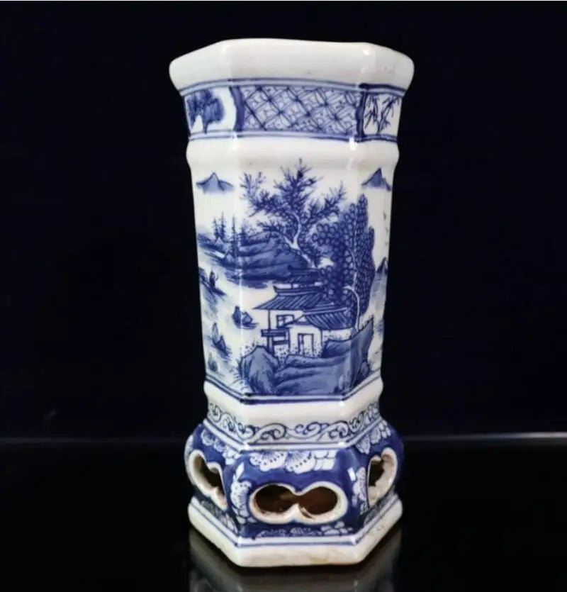 China Blue and white ceramic mountain water vase crafts statue