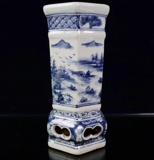 China Blue and white ceramic mountain water vase crafts statue