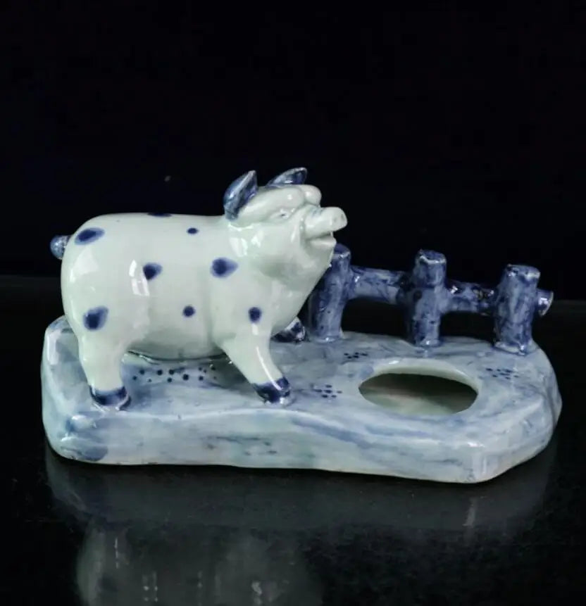 China Blue and white ceramic pig Pen wash crafts statue