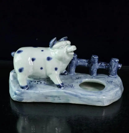 China Blue and white ceramic pig Pen wash crafts statue